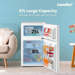 Comfee 87l Mini Fridge Freezer, 2-door Refrigerator With Led Light, Shelves, Drawer & Adjustable Thermostat | White