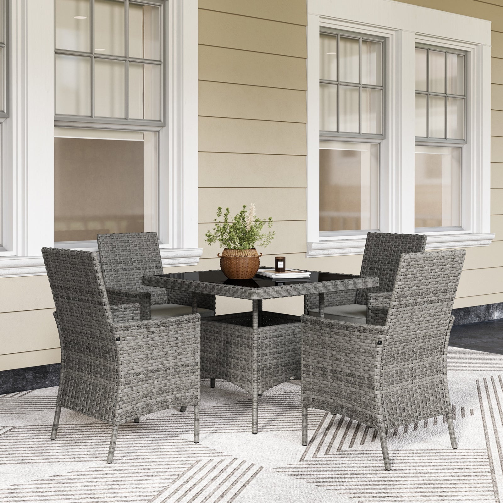 4 Seater Rattan Garden Furniture Set With Cushion | Dark Gray