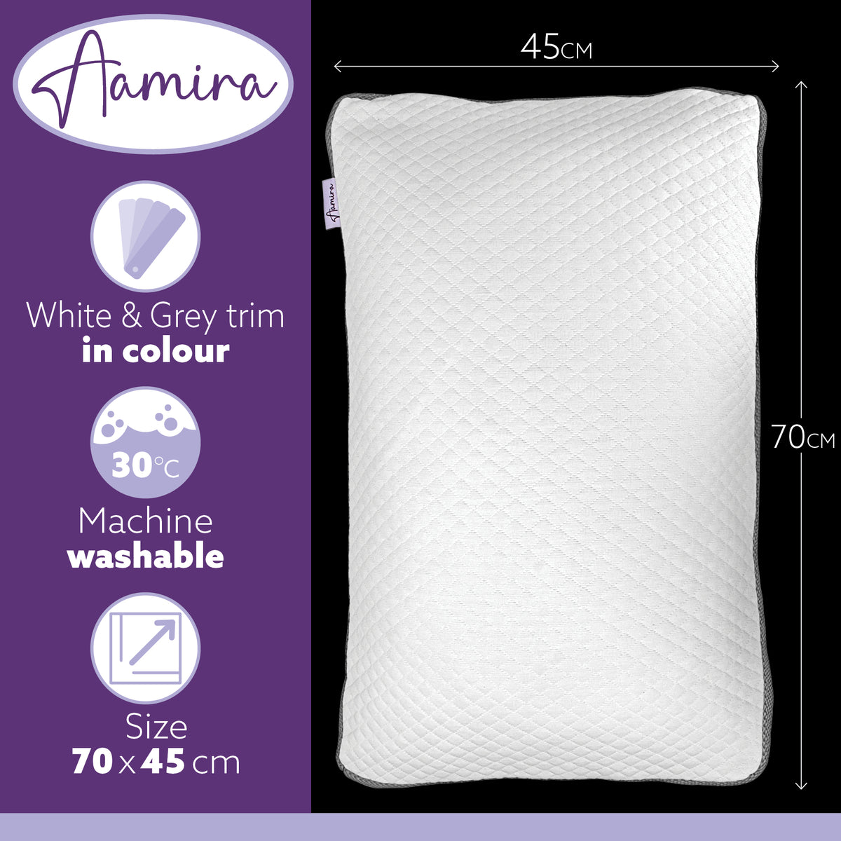 Luxury Shredded Memory Foam Bed Pillow 70x45cm, Orthopaedic Neck Back & Side Support, Bamboo Washable Cover | Set of 1 | White