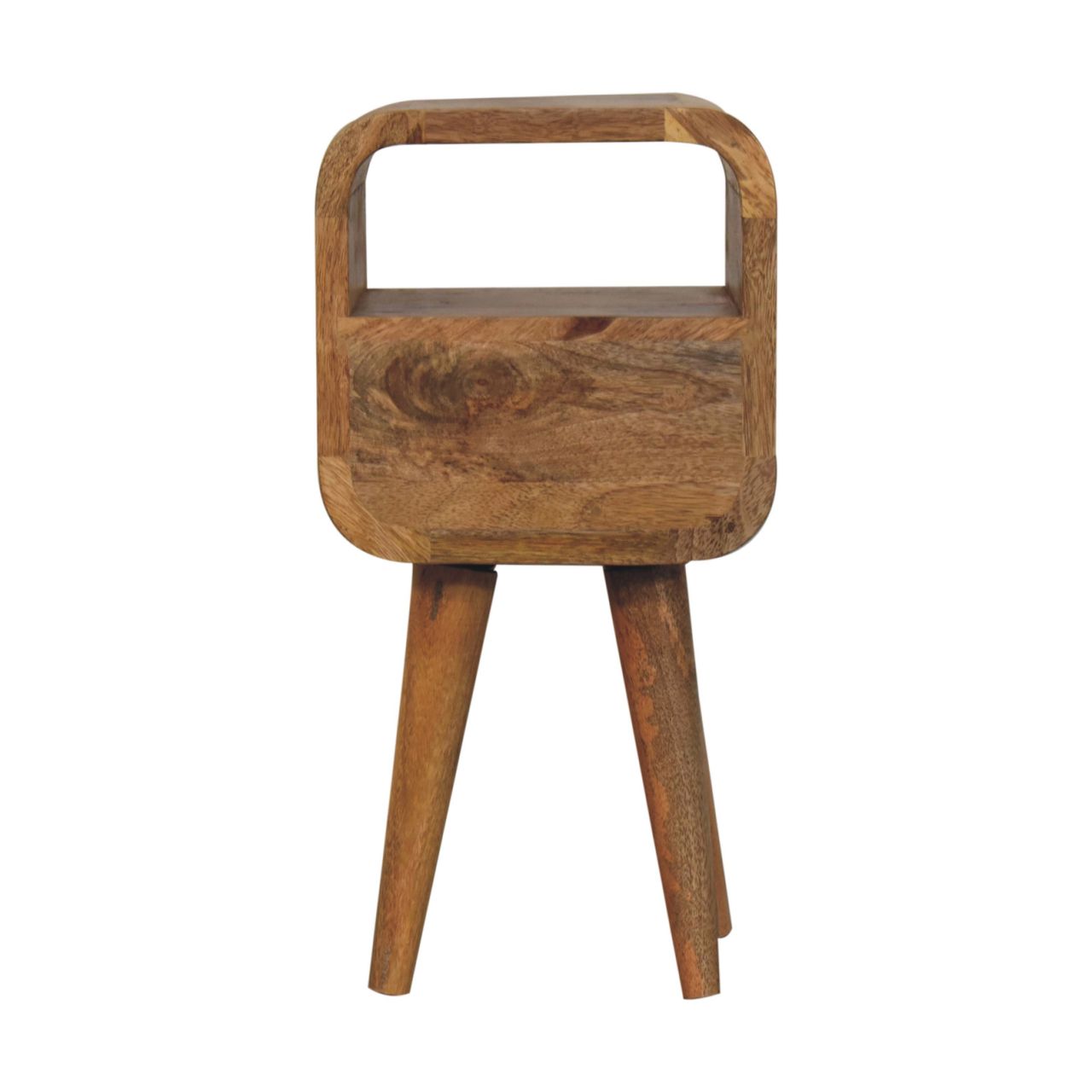 Solid Wood Extra Mini Oak-ish Curved Bedside, 1 Drawer And Open Slot, Beige