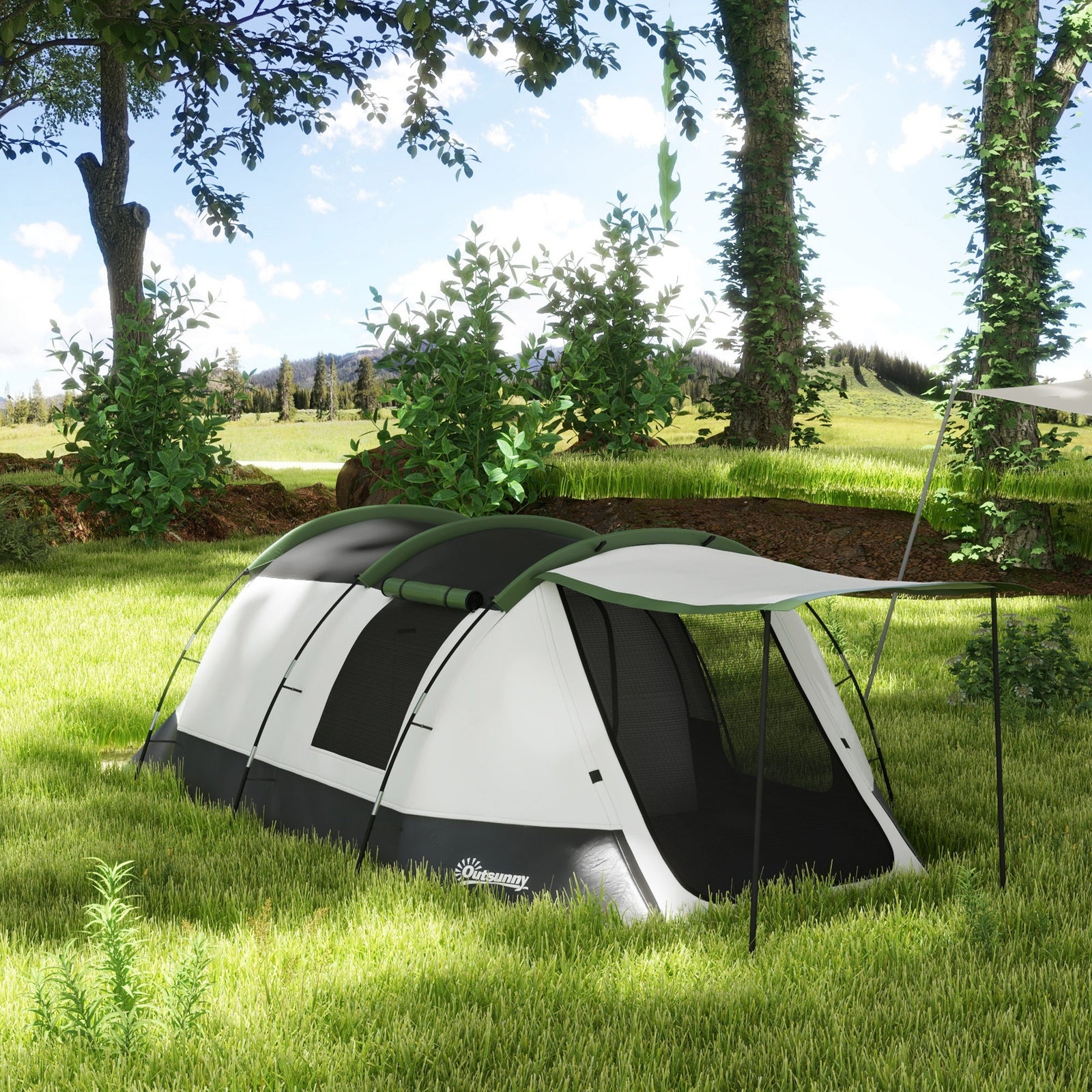Tunnel Tent With Bedroom, Living Room And Porch For 3-4 Man | Green