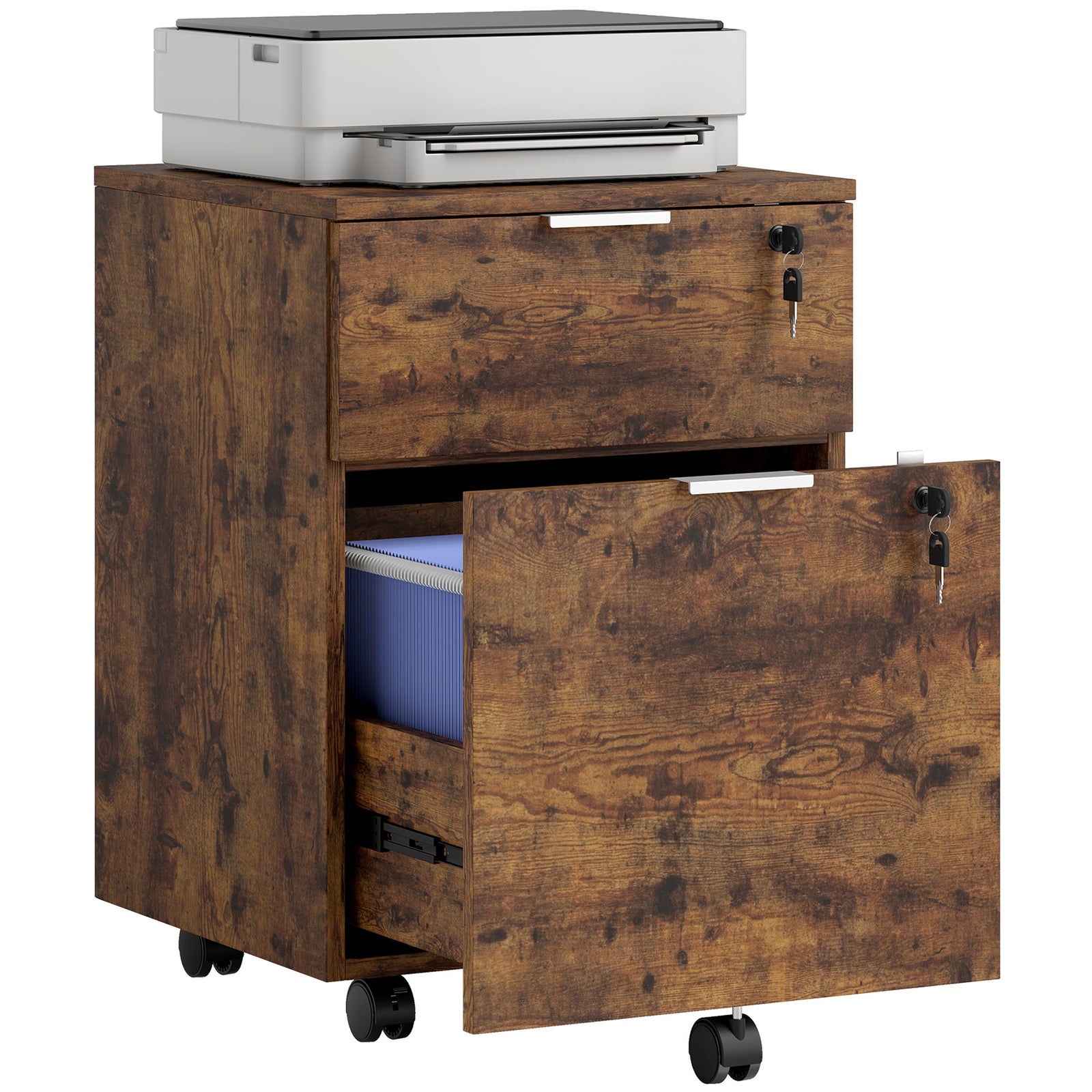 2 Drawer Filing Cabinet With Adjustable Hanging Bars For A4 And Letter | Rustic Brown