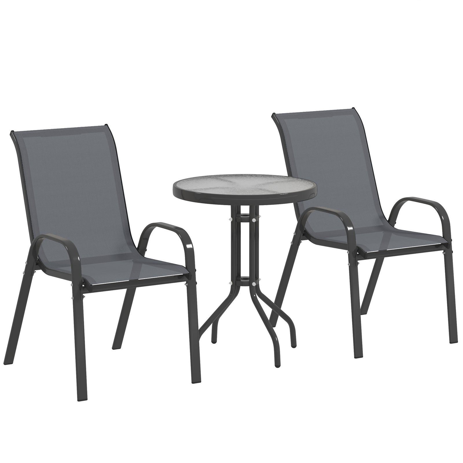 Garden Bistro Set, Small Garden Set W/ Stackable Chairs | Dark Gray