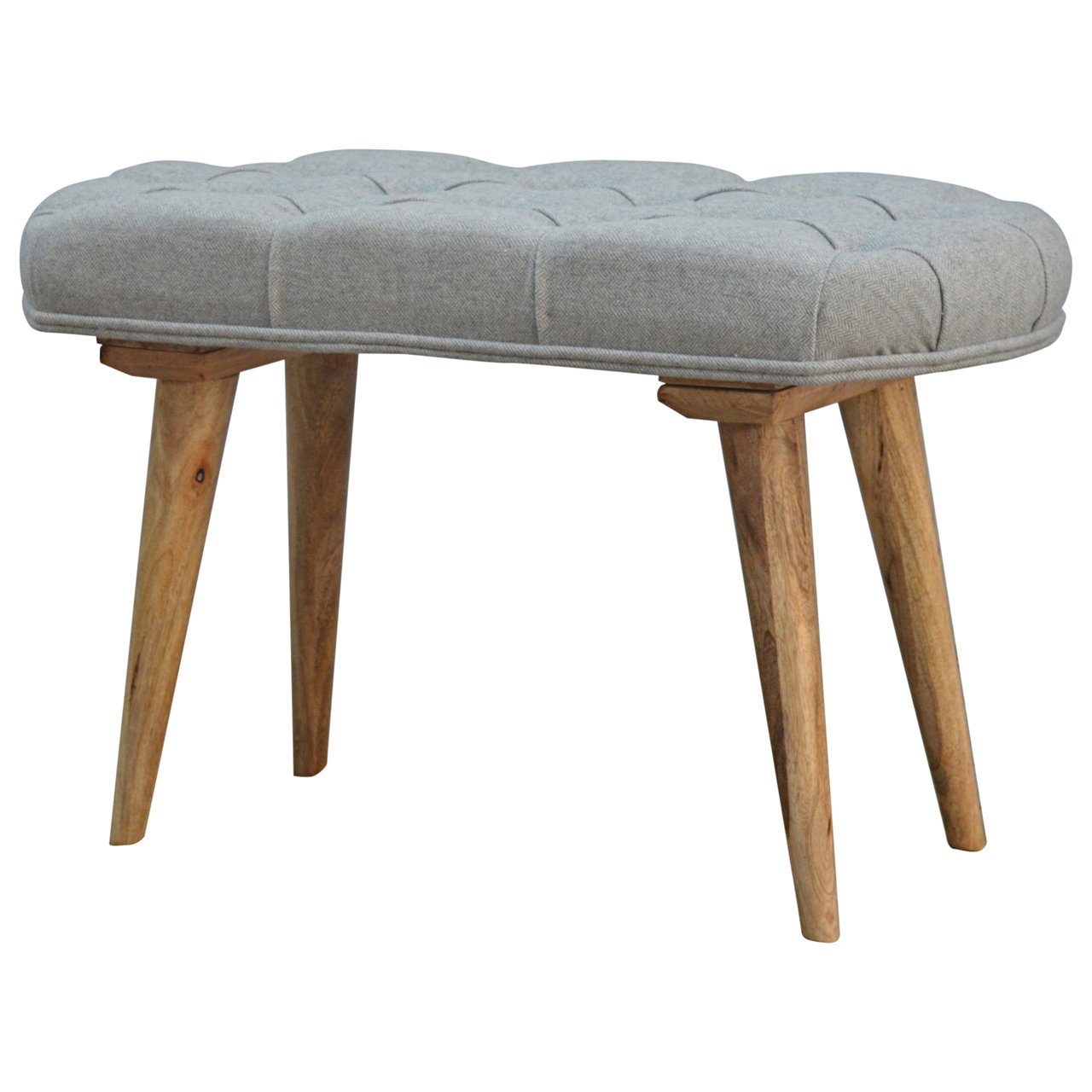 Solid Wood Deep Button Grey Tweed Bench