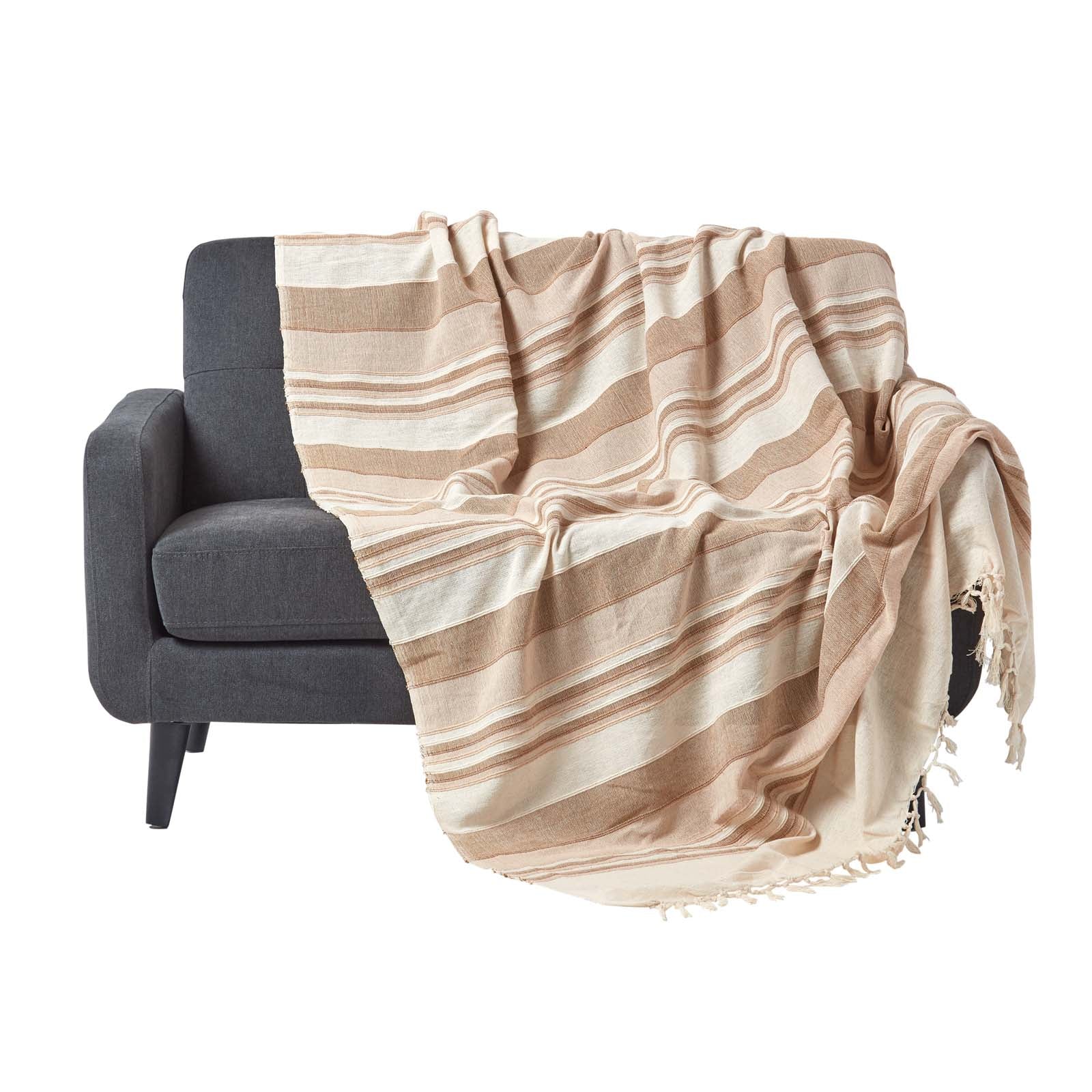 Cotton Morocco Striped Throw | 255cm x 360cm | Beige