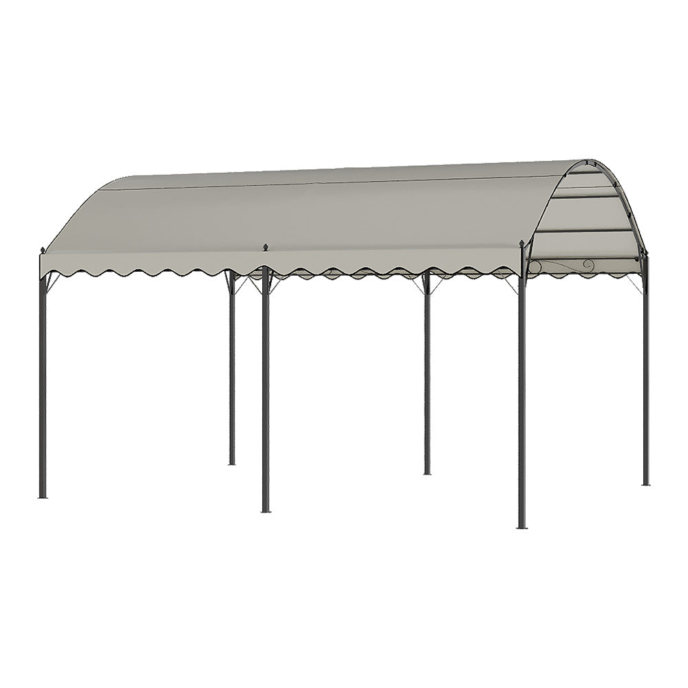 10x13ft Outdoor Gazebo With Arched Roof Black Steel Frame & Beige Canopy, Sun Shelter For Garden, Patio Or Backyard