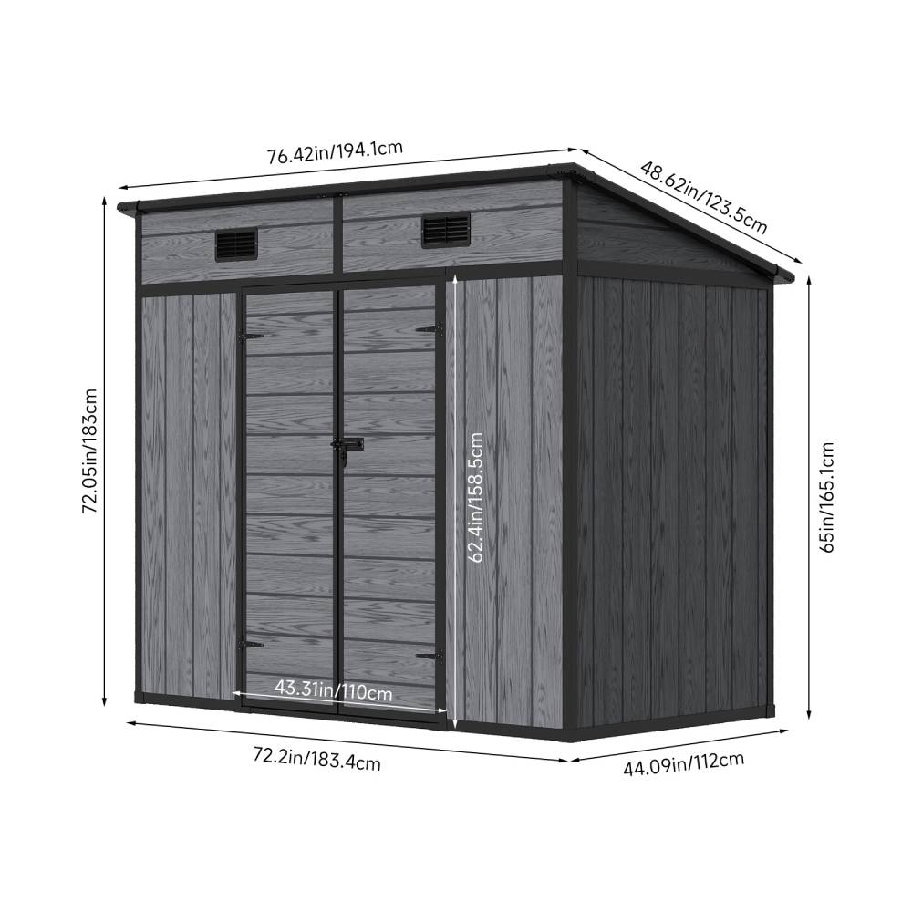 6x4ft Outdoor Plastic Storage Shed With Floor, Window, 2 Vents & Double Lockable Doors,wood Grain Design