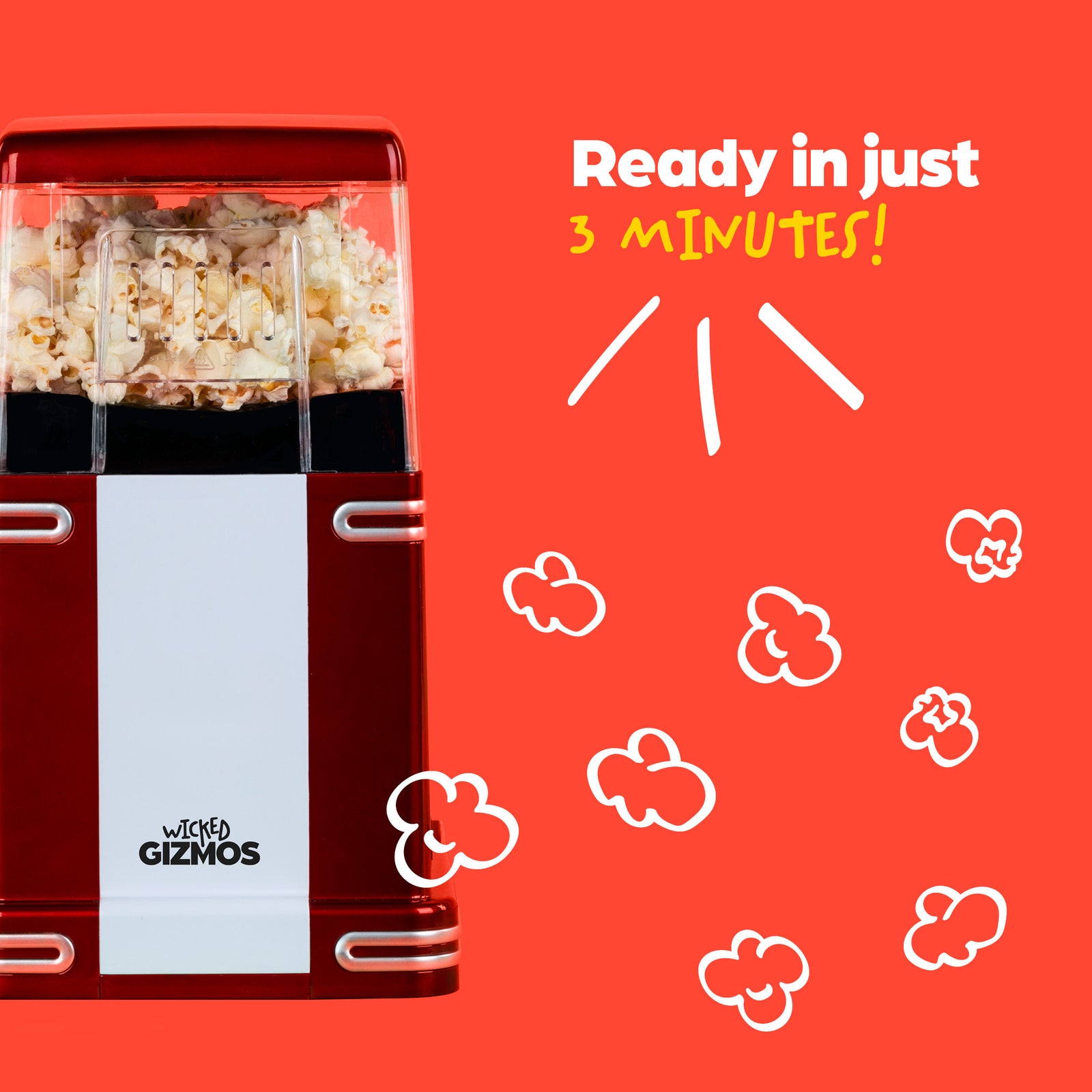 1200w Red Retro Popcorn Maker Hot Air Machine With 6 Boxes