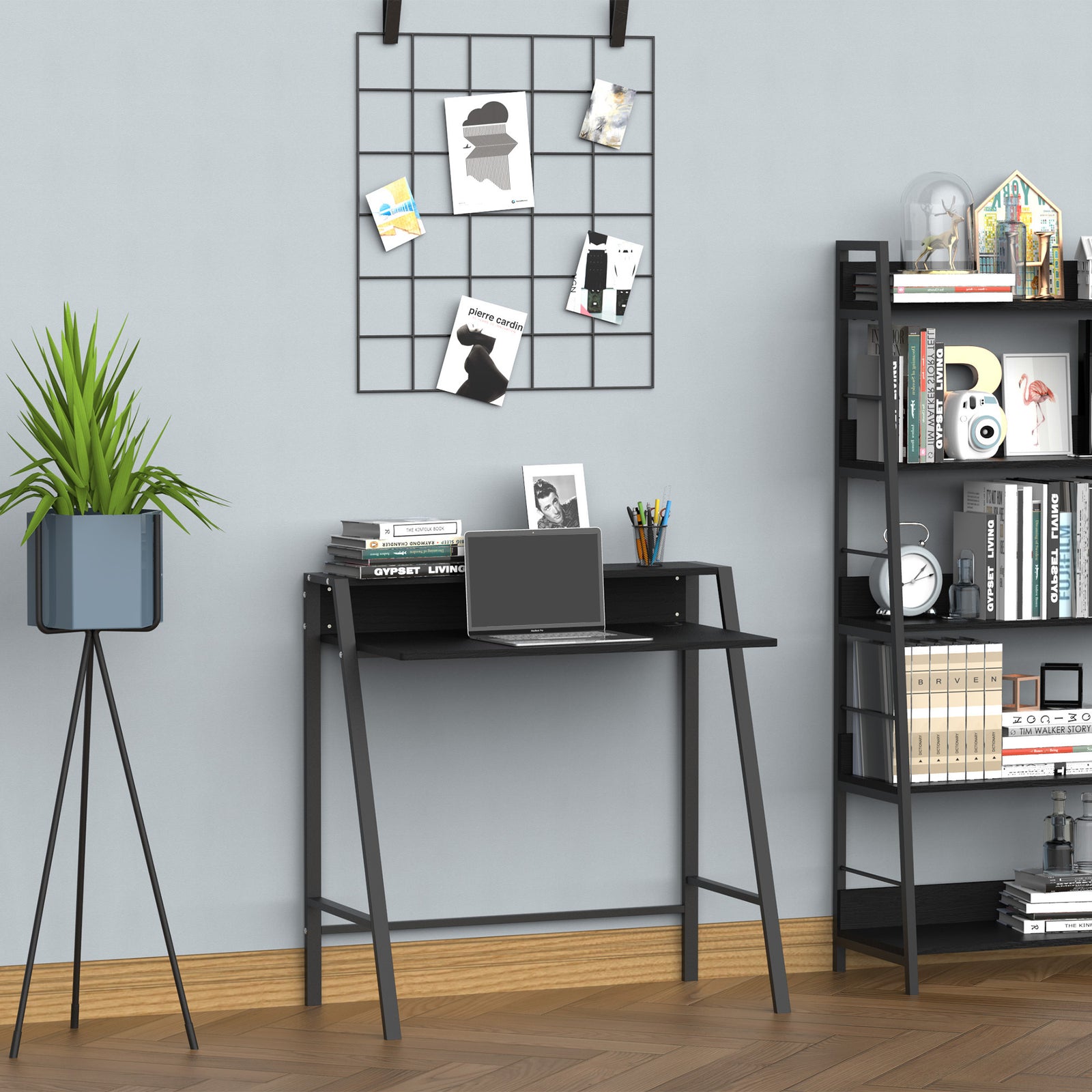 2-tier Storage Computer Workstation With Shelf, Metal Frame | Black