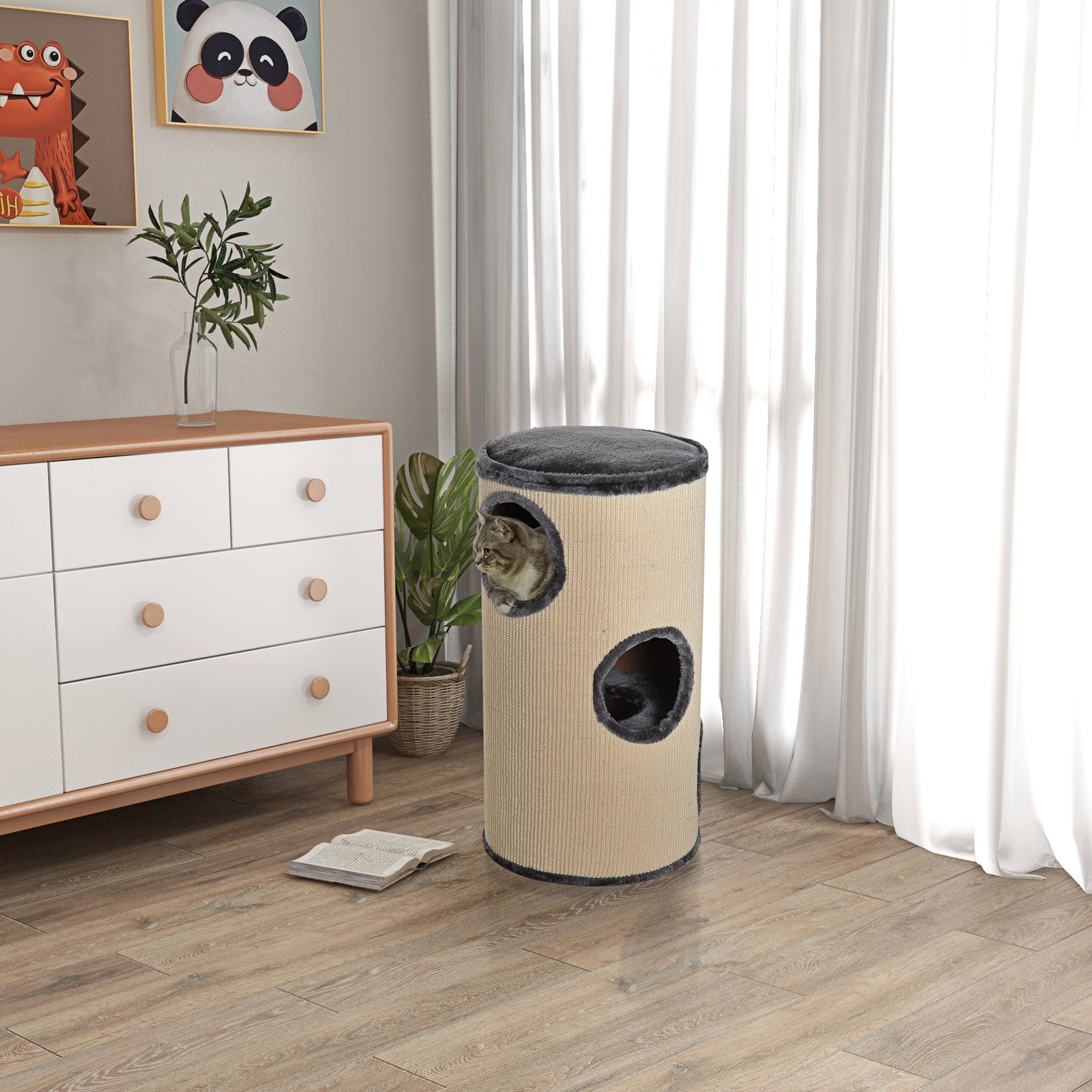 Cat Scratching Barrel Sisal Activity Center 3 Dens Observation Deck 70h