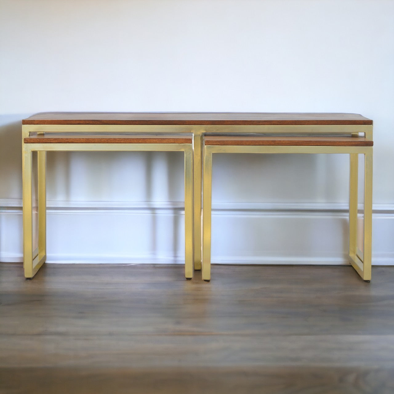 Solid Wood Chunky Gold Table Set Of 3