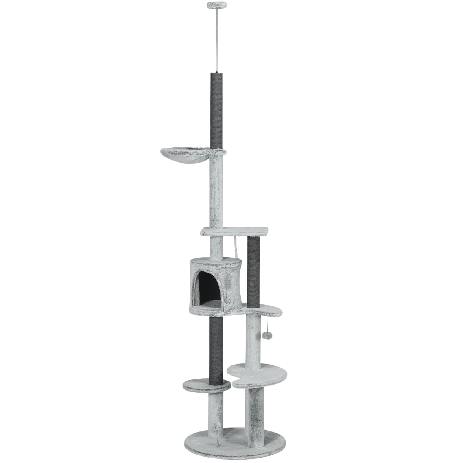 255cm Floor To Ceiling Cat Tree With Scratching Posts, Hammock, House