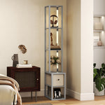 Floor Lamp With Shelves, Led Standing Lamp With Fabric Drawer | Grey