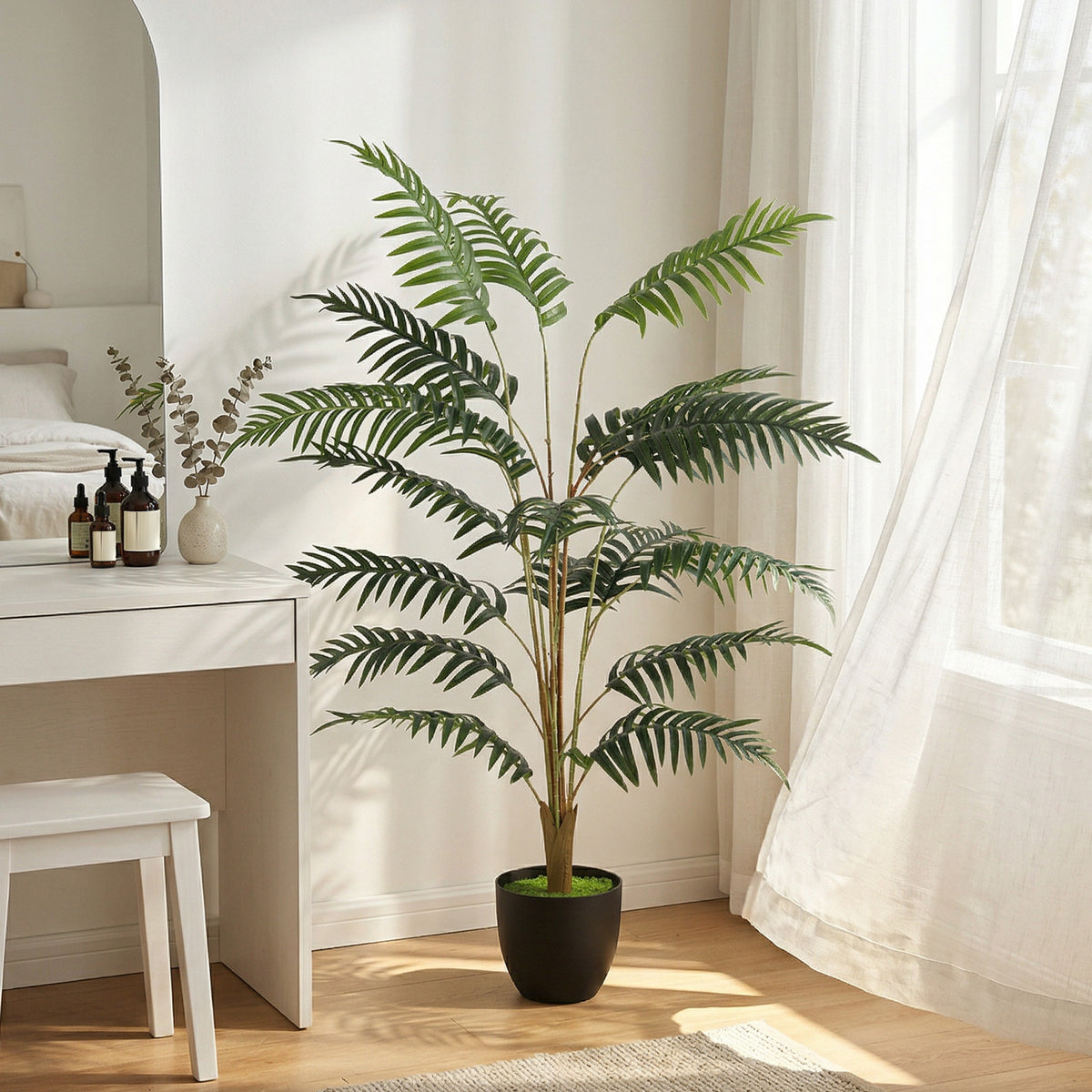 HOMCOM 120cm Tall Artificial Fern Topiary Tree In Cement Pot, Green