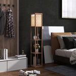 Modern Floor Lamp Light With 3 Shelves Fabric Lampshade | Natural