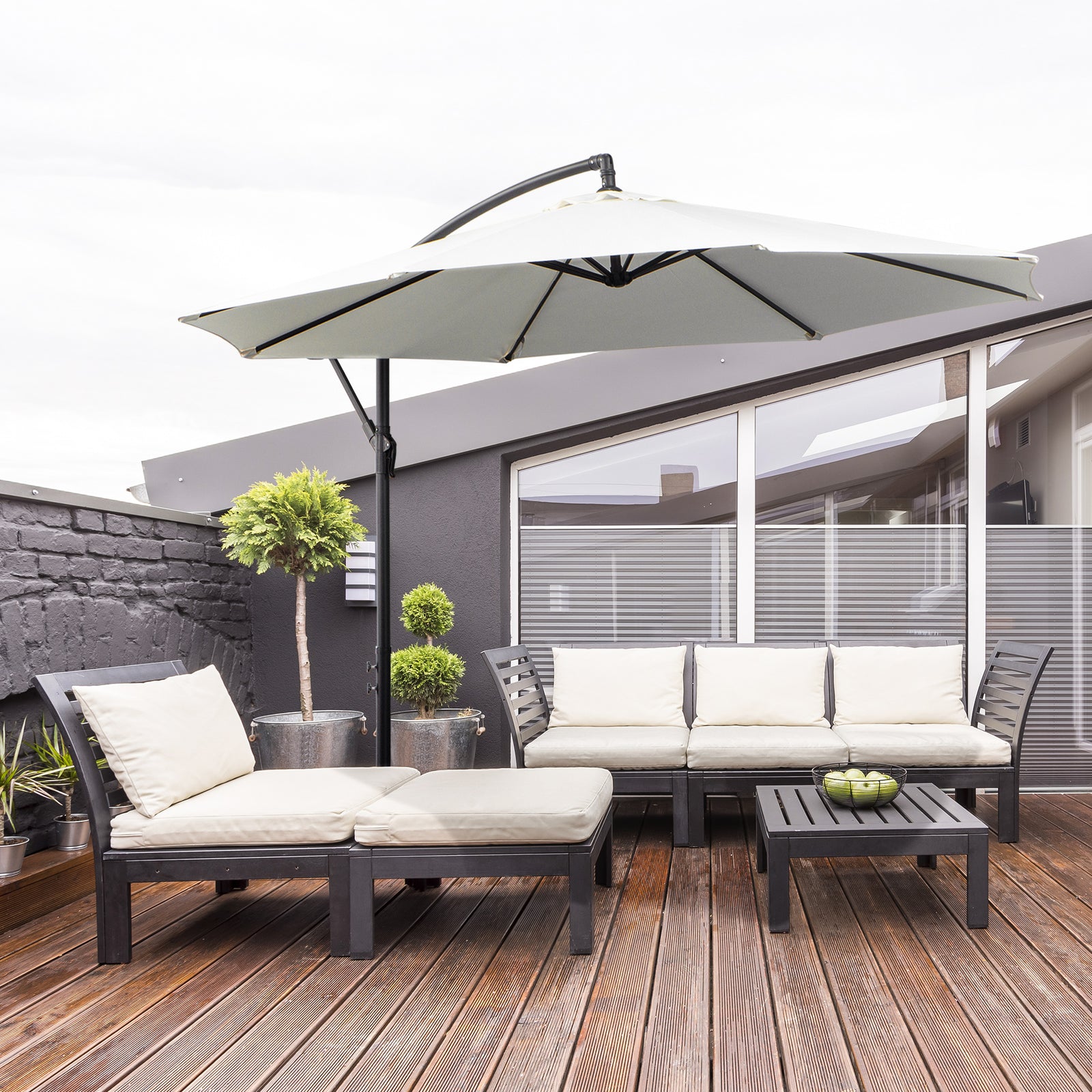 3m Garden Parasol W/ Crank & Base | Cream