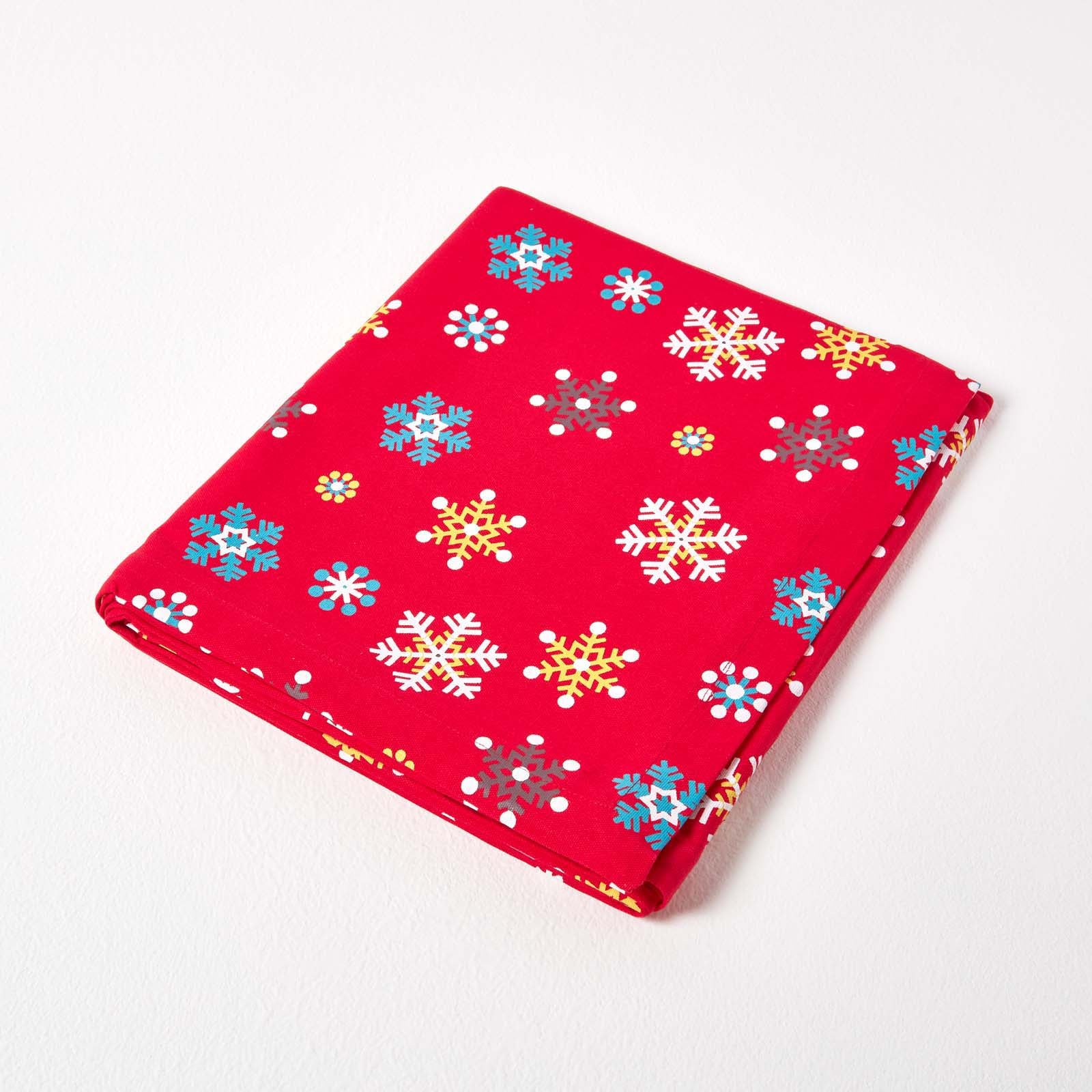 Cotton Christmas Red Snowflake Tablecloth | 54" x 90" | Red