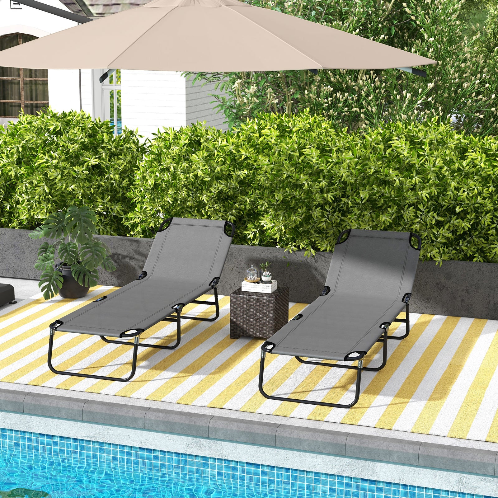Set Of 2 Folding Beach Chairs W/ Adjustable Back | Set of 2