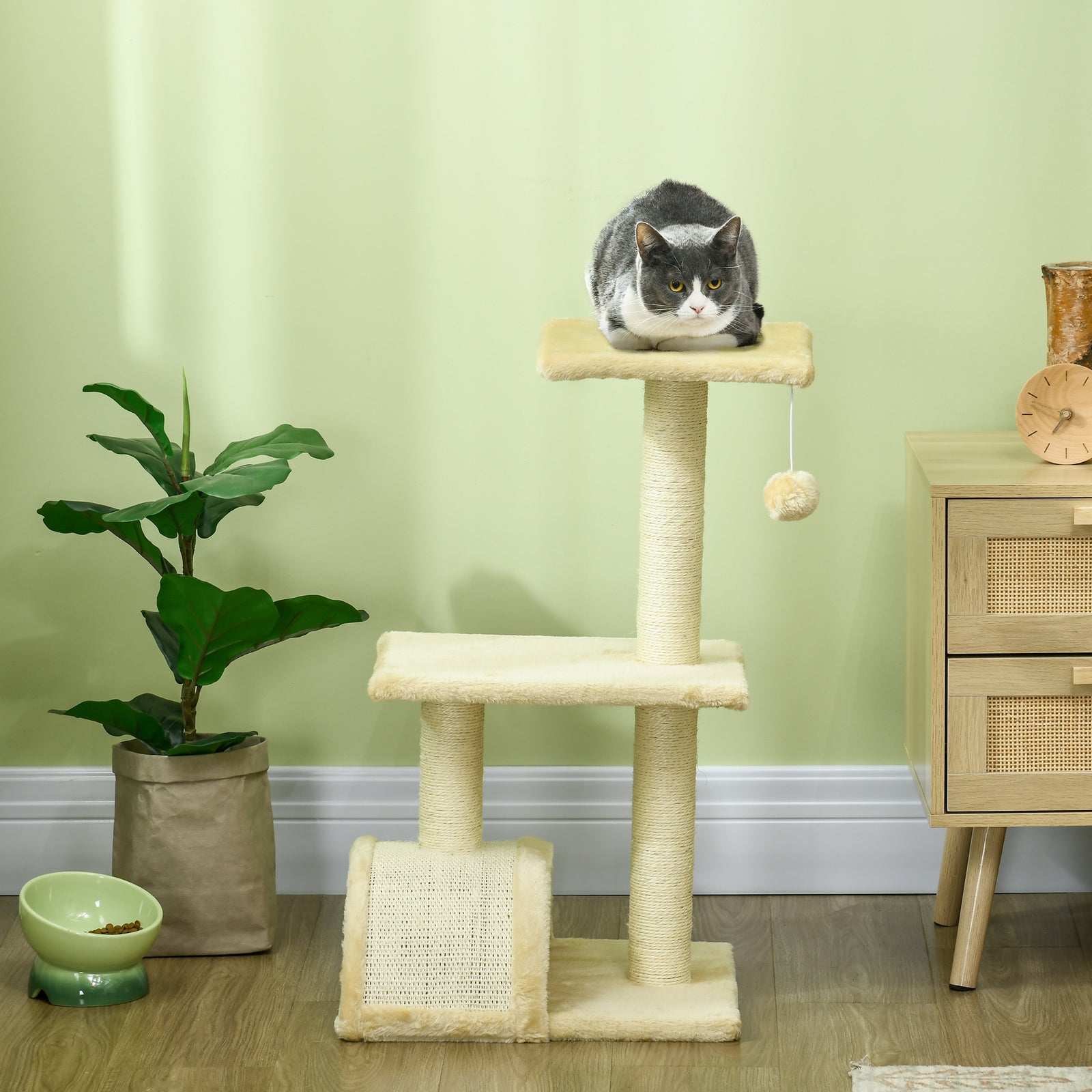 72cm Cat Tree Climbing Tower With Sisal Scratching Post | Cream