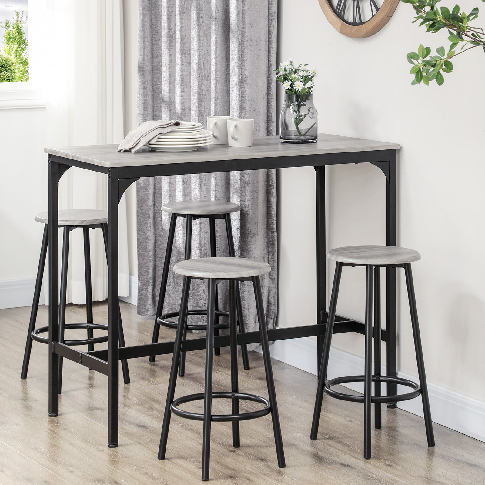5 Piece Bar Table And Stools Set With Metal Frame | Gray