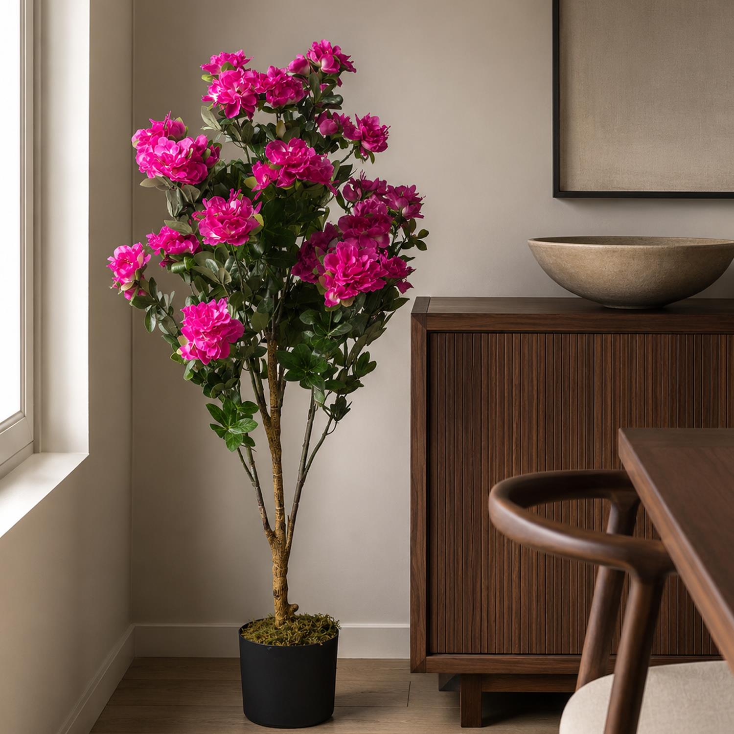 Artificial 100cm Premium Azalea Pink Flowers Potted Plant