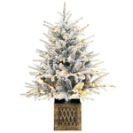 HOMCOM 90 Cm Prelit Flocked Table Christmas Tree, Base Stand, Green White