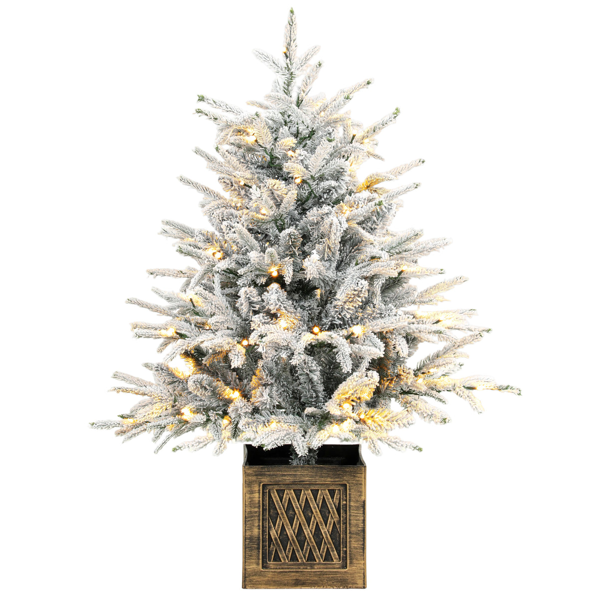 HOMCOM 90 Cm Prelit Flocked Table Christmas Tree, Base Stand, Green White