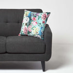 Floral Peacock Filled Velvet Cushion 46 X 46 Cm | 45cm x 45cm | Pink
