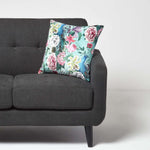 Floral Peacock Filled Velvet Cushion 46 X 46 Cm | 45cm x 45cm | Pink