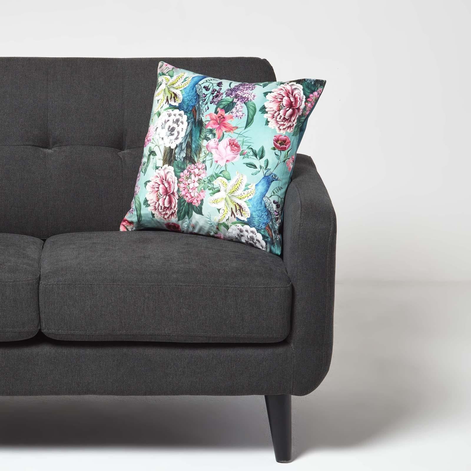 Floral Peacock Filled Velvet Cushion 46 X 46 Cm | 45cm x 45cm | Pink