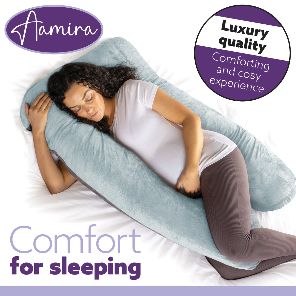 U Shaped Pregnancy Pillow, 135x75x20cm Shredded Memory Foam Full Body Maternity Cushion For Sleeping | U Shape | Blue