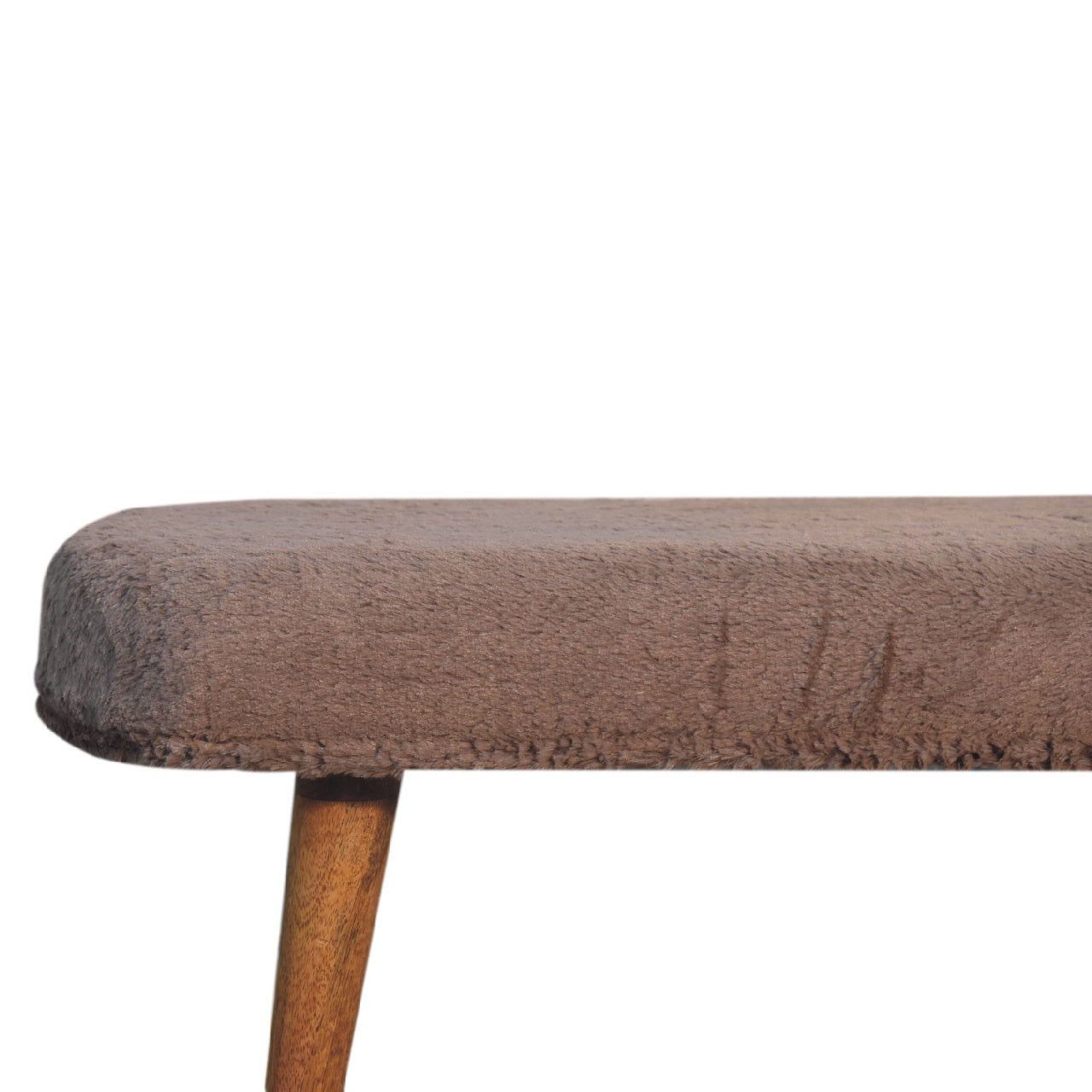 Solid Wood Mocha Faux Fur Fabric Bench