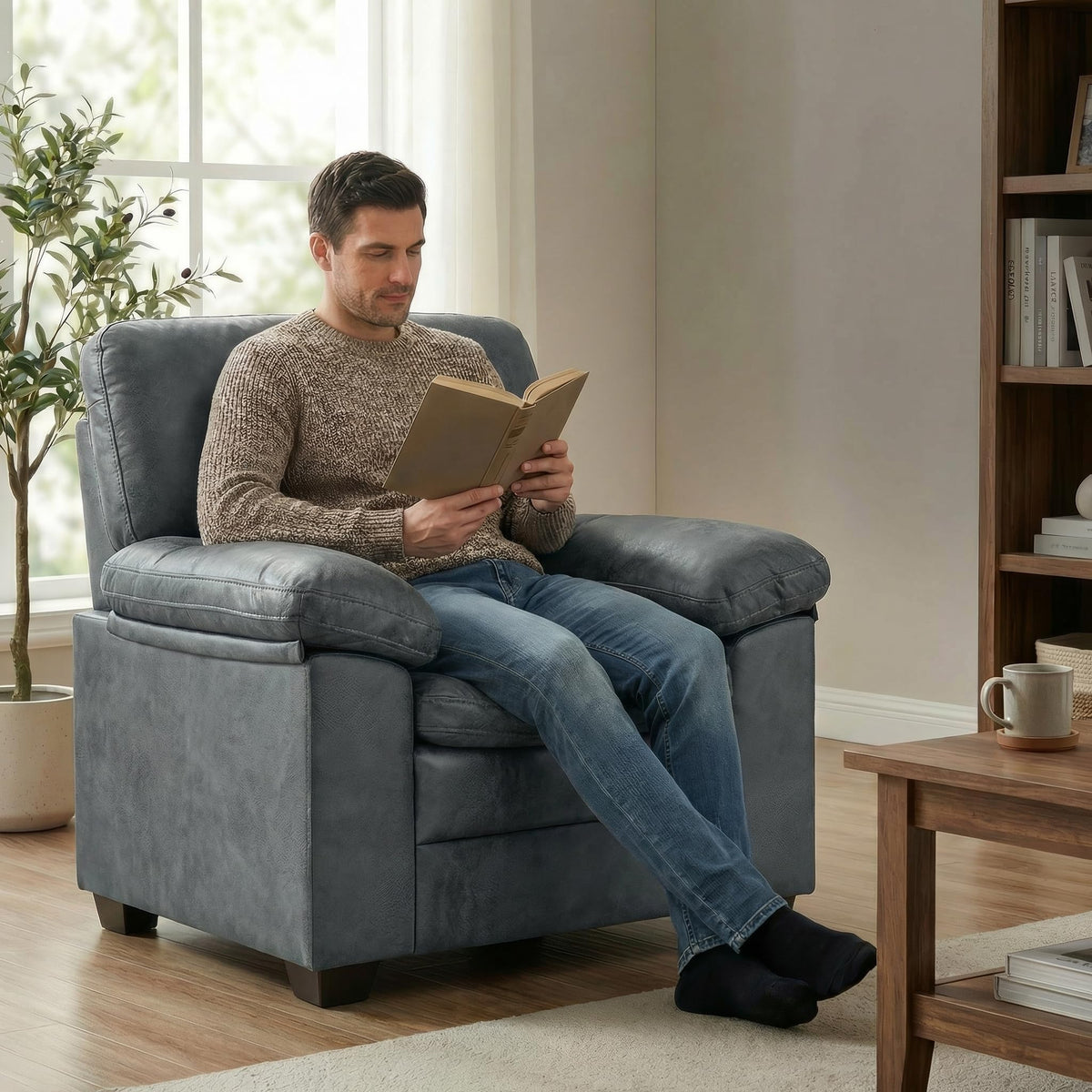 Oxford Faux Leather Sofa 1 Seater | Dark Grey