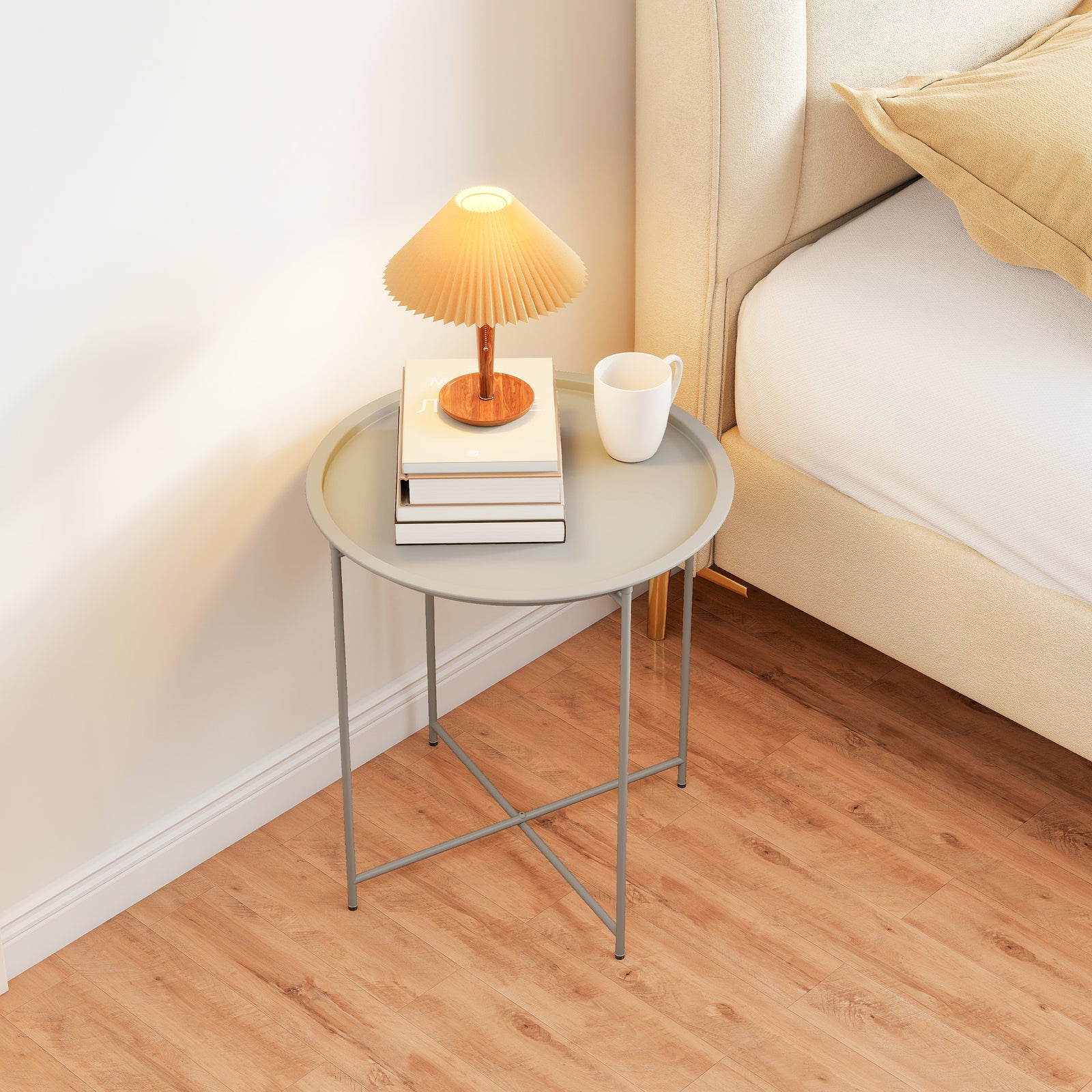 46cm Round Garden Table Side Table With Removable Tray | White