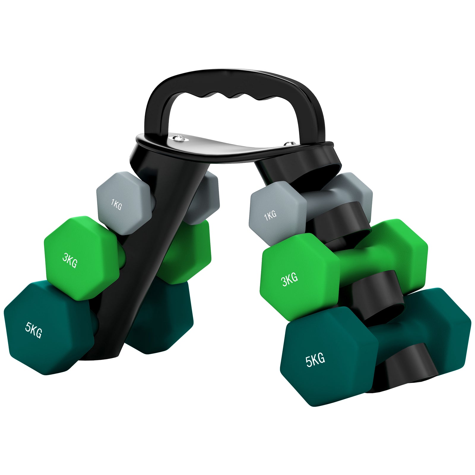 Dumbbells Set With Carry Rack, 7 Weights, For Home Gym | Large