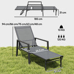 Sun Lounger W/ Retractable Footrest, 5-position Adjustable | Set-of-2 | Grey