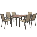 7 Pcs Garden Dining Set, Wood-plastic Table & 6 Chairs | Khaki