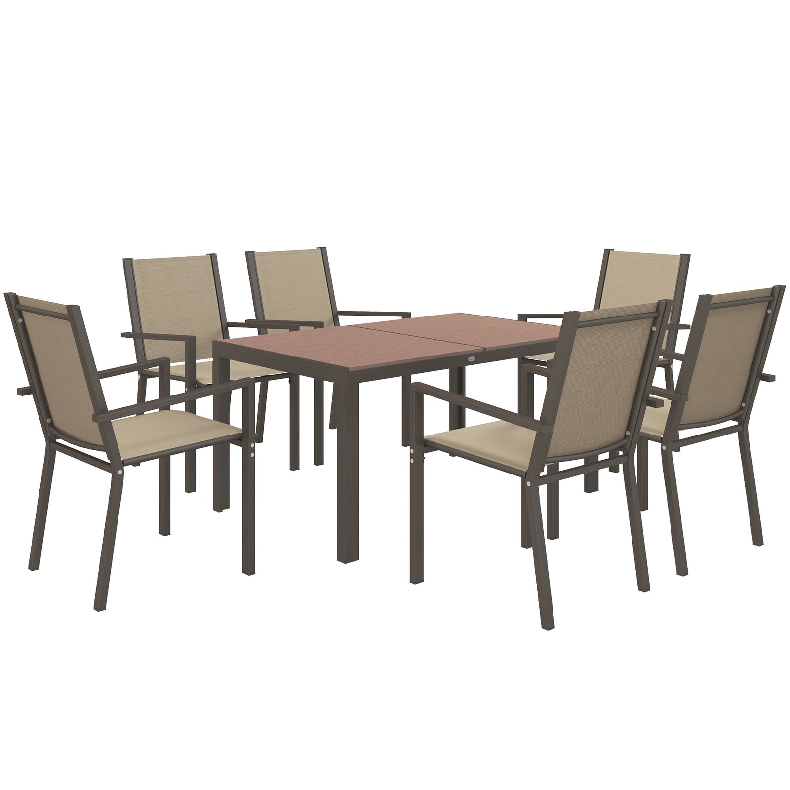 7 Pcs Garden Dining Set, Wood-plastic Table & 6 Chairs | Khaki