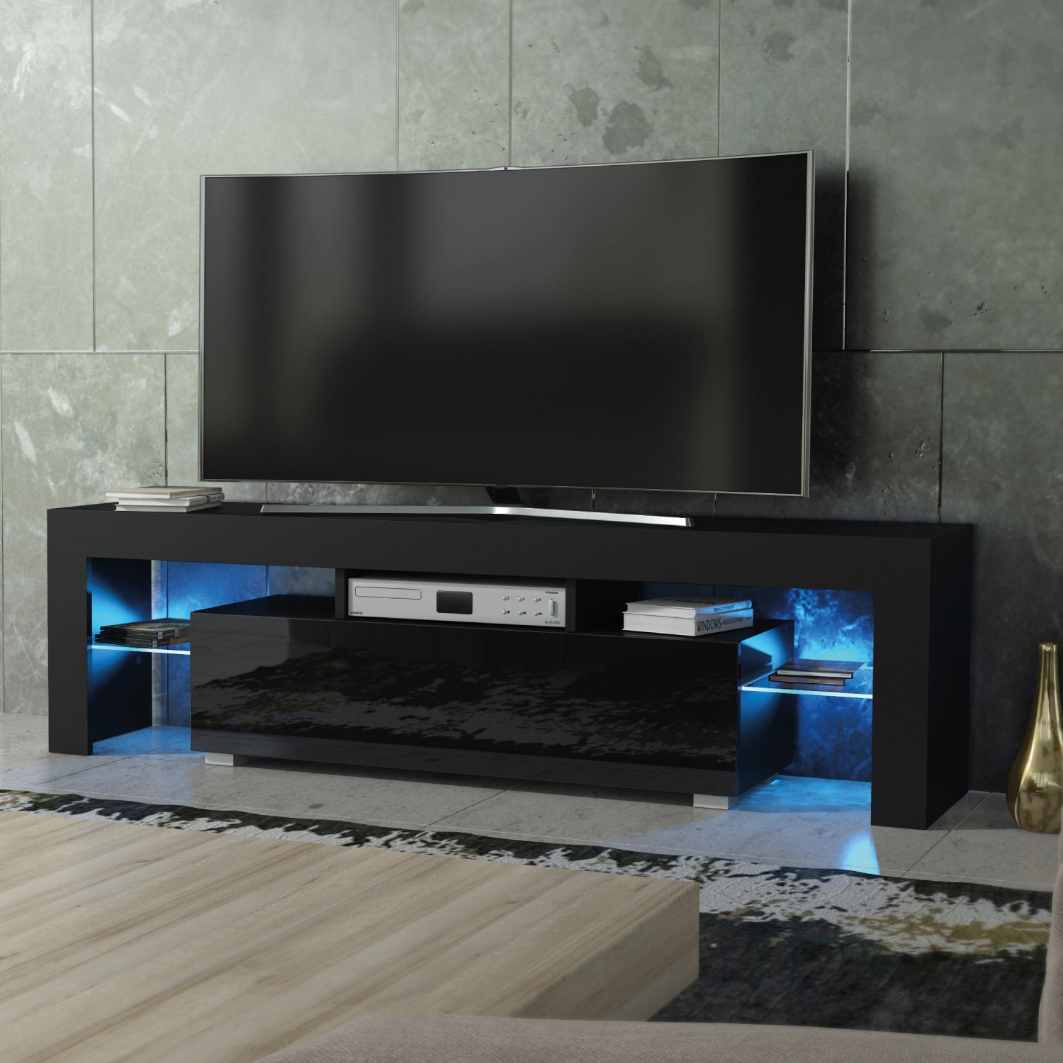 Aria Tv Unit 160cm With Led Lights | Black