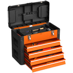 4 Drawers Large Tool Box, Steel Toolbox With Handle | Orange