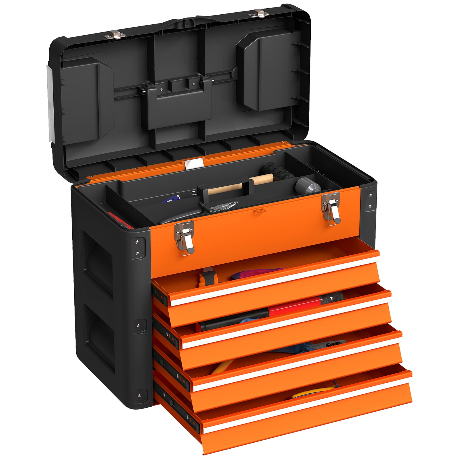 4 Drawers Large Tool Box, Steel Toolbox With Handle | Orange