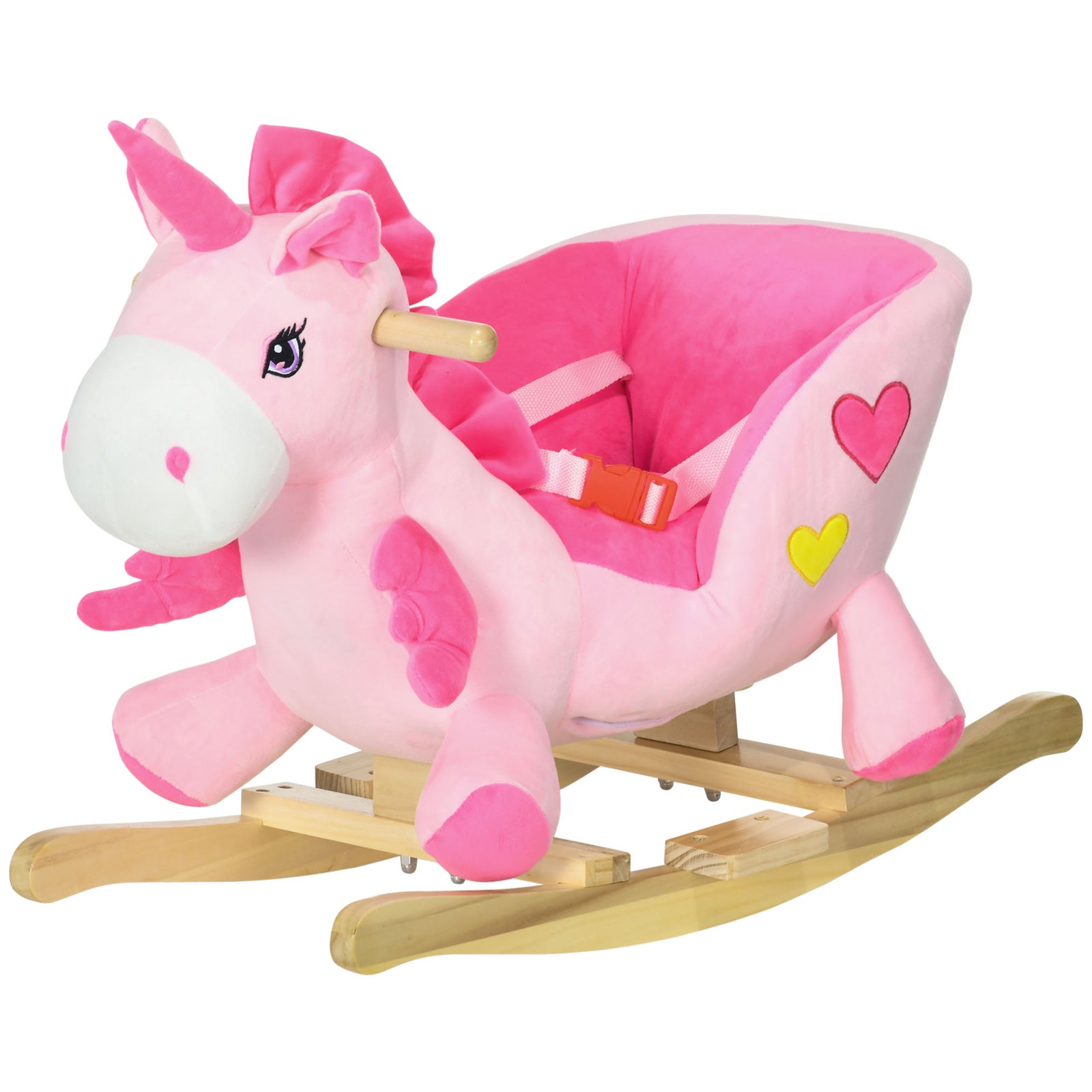 Rocking Horse Plush Ride On Unicorn With Songs, Seat Belt, Pink