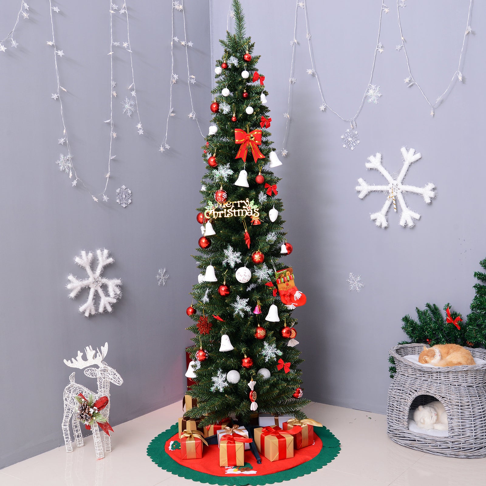5/6/7ft Pencil Artificial Christmas Tree Green/white | 7ft | Green