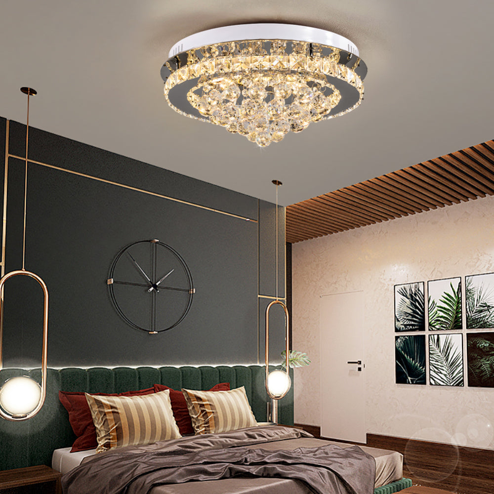 Crystal Round Led Semi Flush Mount Ceiling Light Dimmable | Warm