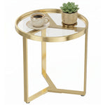 Round Side Table With Tempered Glass Top And Metal Frame | Gold