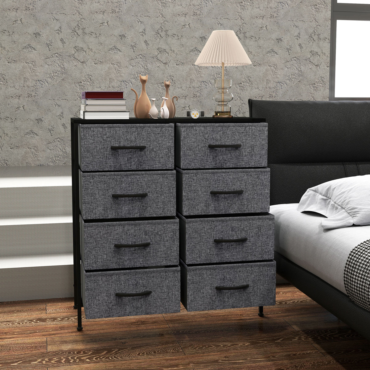 HOMCOM 8 Drawer Fabric Chest Of Drawers W/ Wooden Top For Hallway