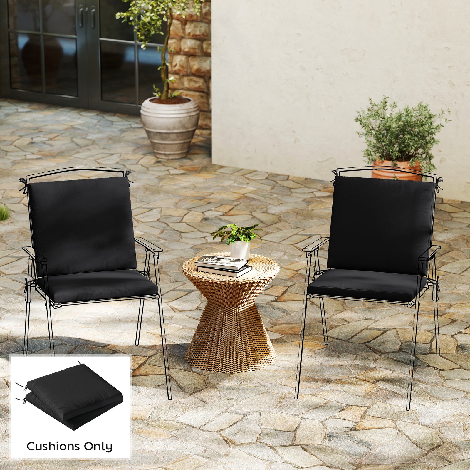 2pcs Garden Chair Cushions, Waterproof Seat Pads | Black
