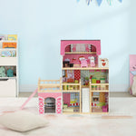 Dolls House With 13 Pieces Wooden Furniture And Accessories
