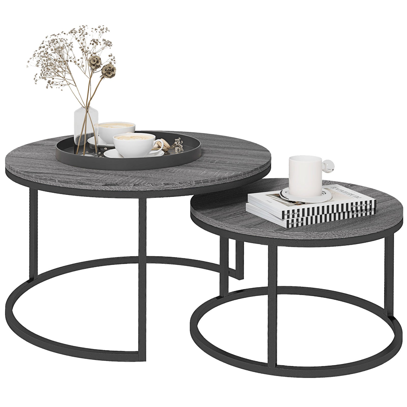 Stacking Coffee Tables Set, Marble Effect | Grey