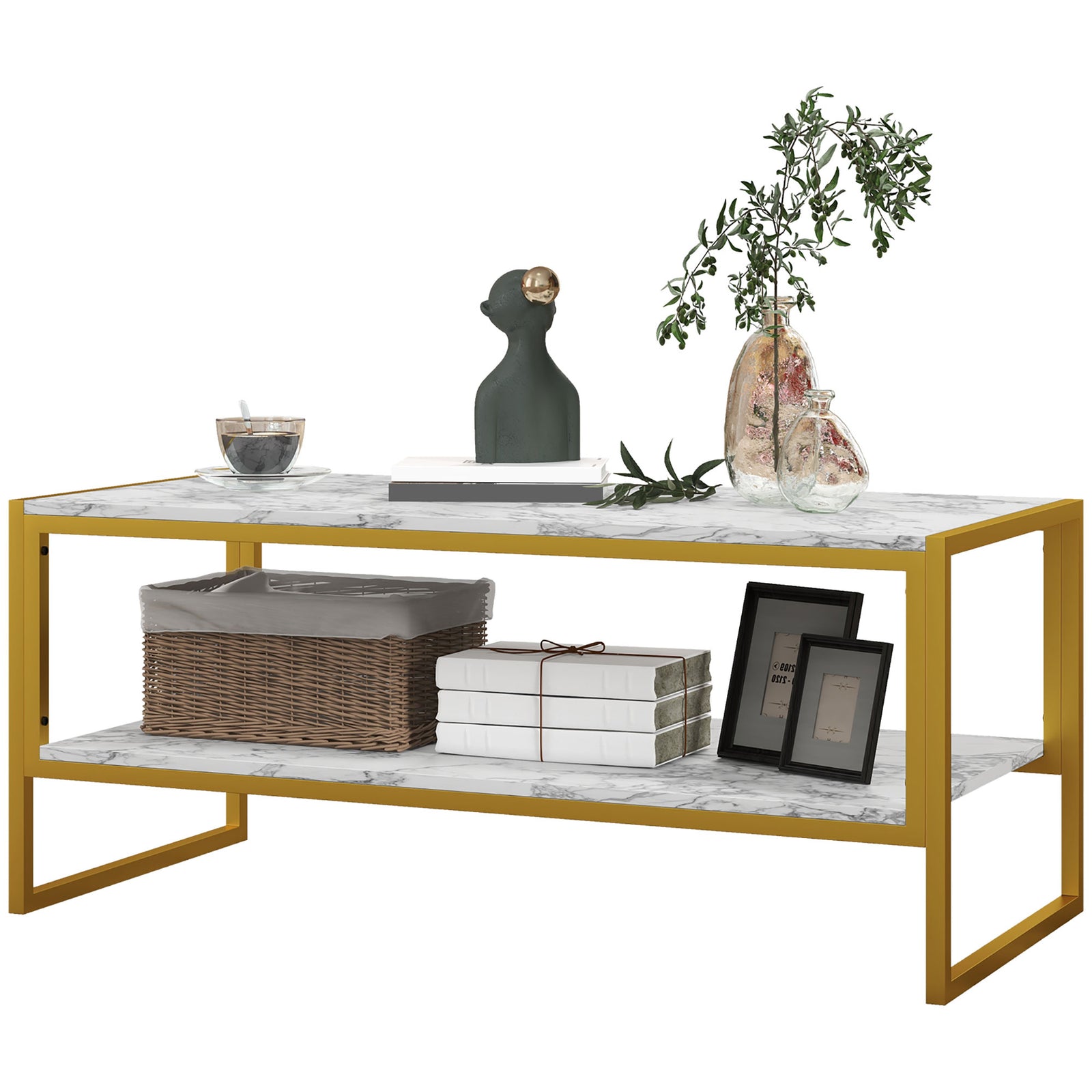 Two-tier Coffee Table, Marble Effect | White